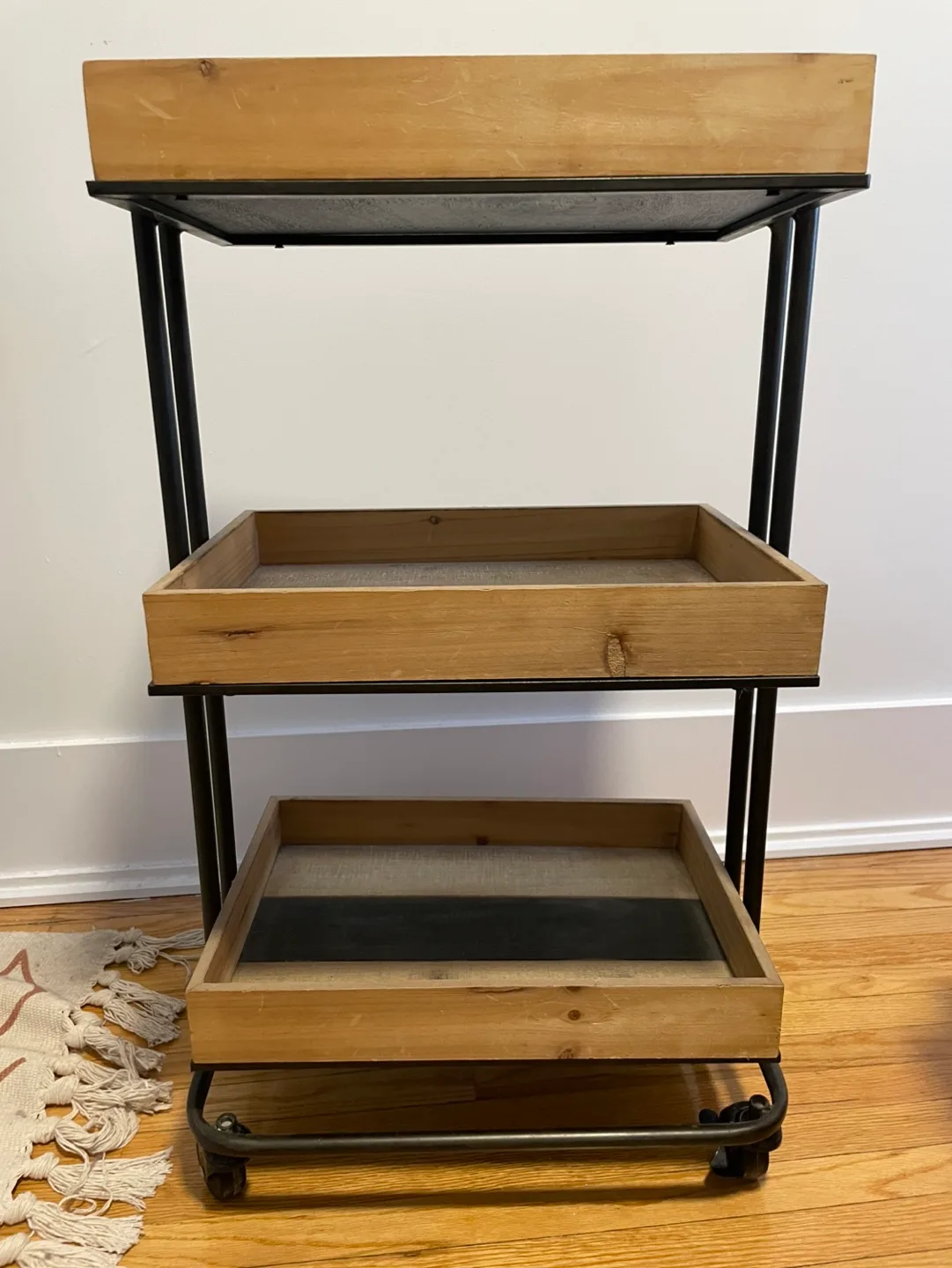 Three-Tier Rolling Cart with Wooden Trays thumbnail