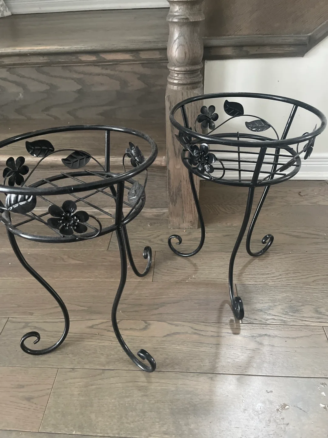 Pair of Black Metal Plant Stands with Floral Detail image indicator(2)