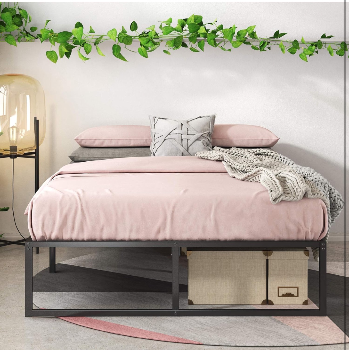 Black Metal Platform Bed Frame - Queen Size