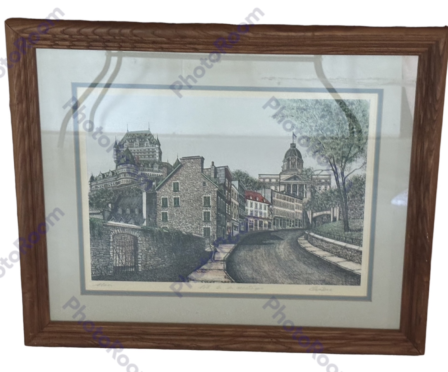 Framed Quebec City streetscape print