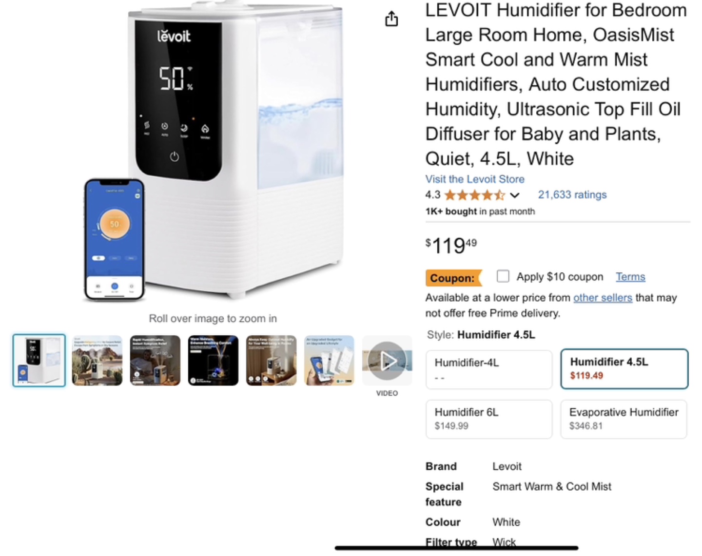 Levoit OasisMist Smart Humidifier 4.5L - photo 3