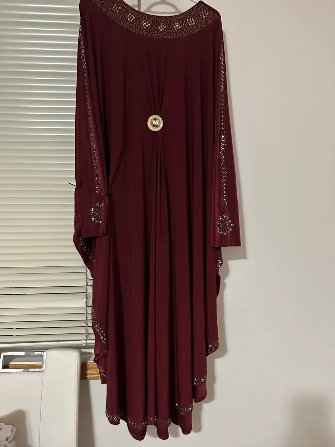 Burgundy Abaya &scarf with embellishments image indicator(3)