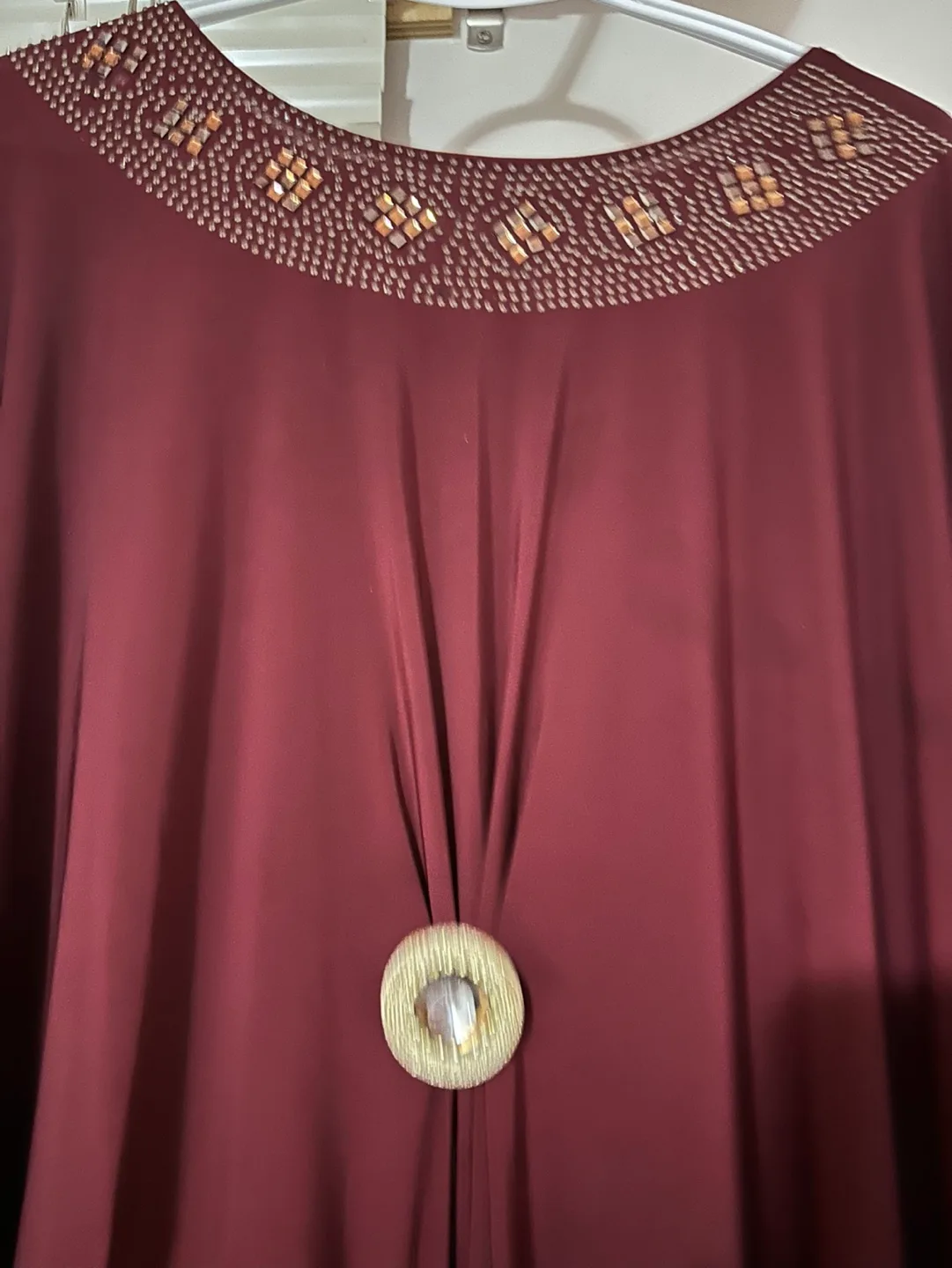 Burgundy Abaya &scarf with embellishments image indicator(4)