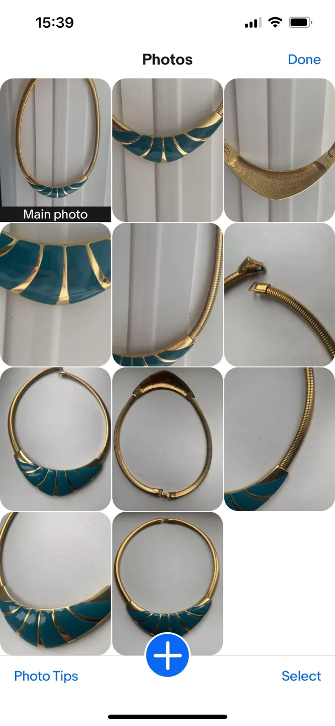 Vintage Gold Tone and Teal Enamel Statement Necklace image indicator(2)