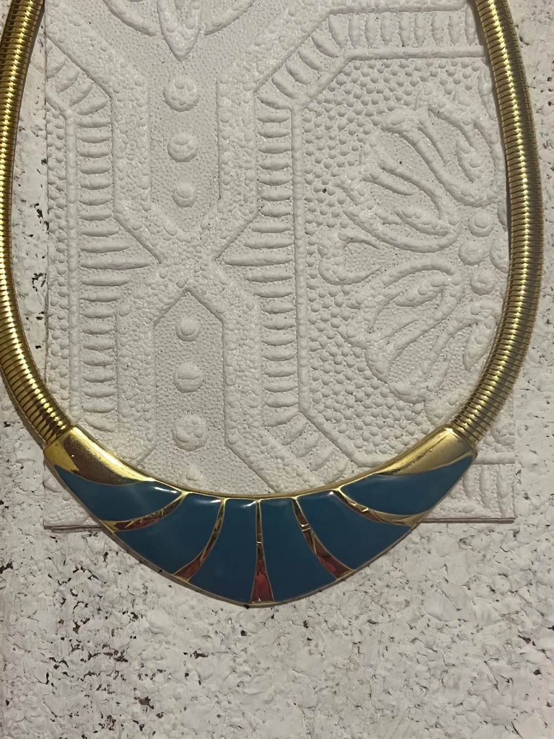 Vintage Gold Tone and Teal Enamel Statement Necklace image indicator(5)