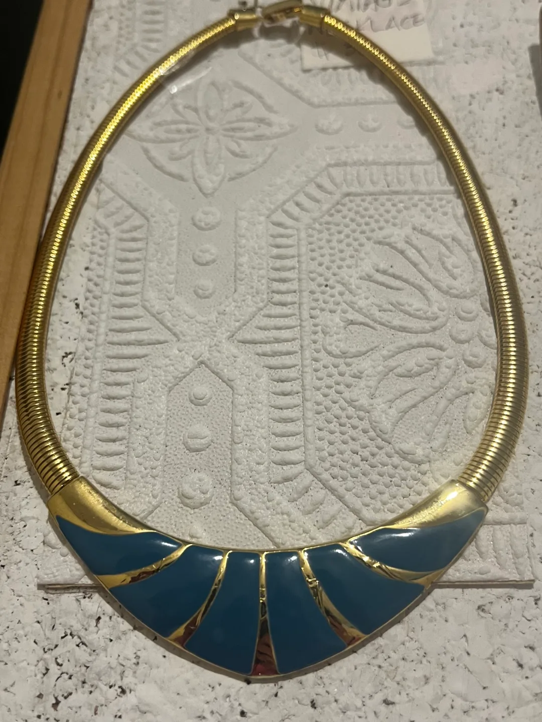 Vintage Gold Tone and Teal Enamel Statement Necklace image indicator(3)