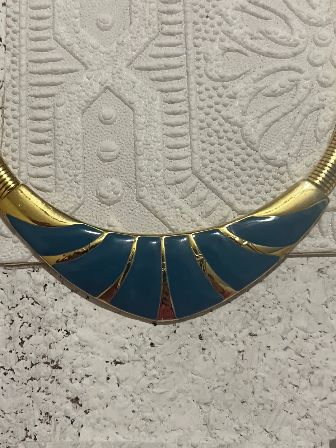 Vintage Gold Tone and Teal Enamel Statement Necklace image indicator(4)