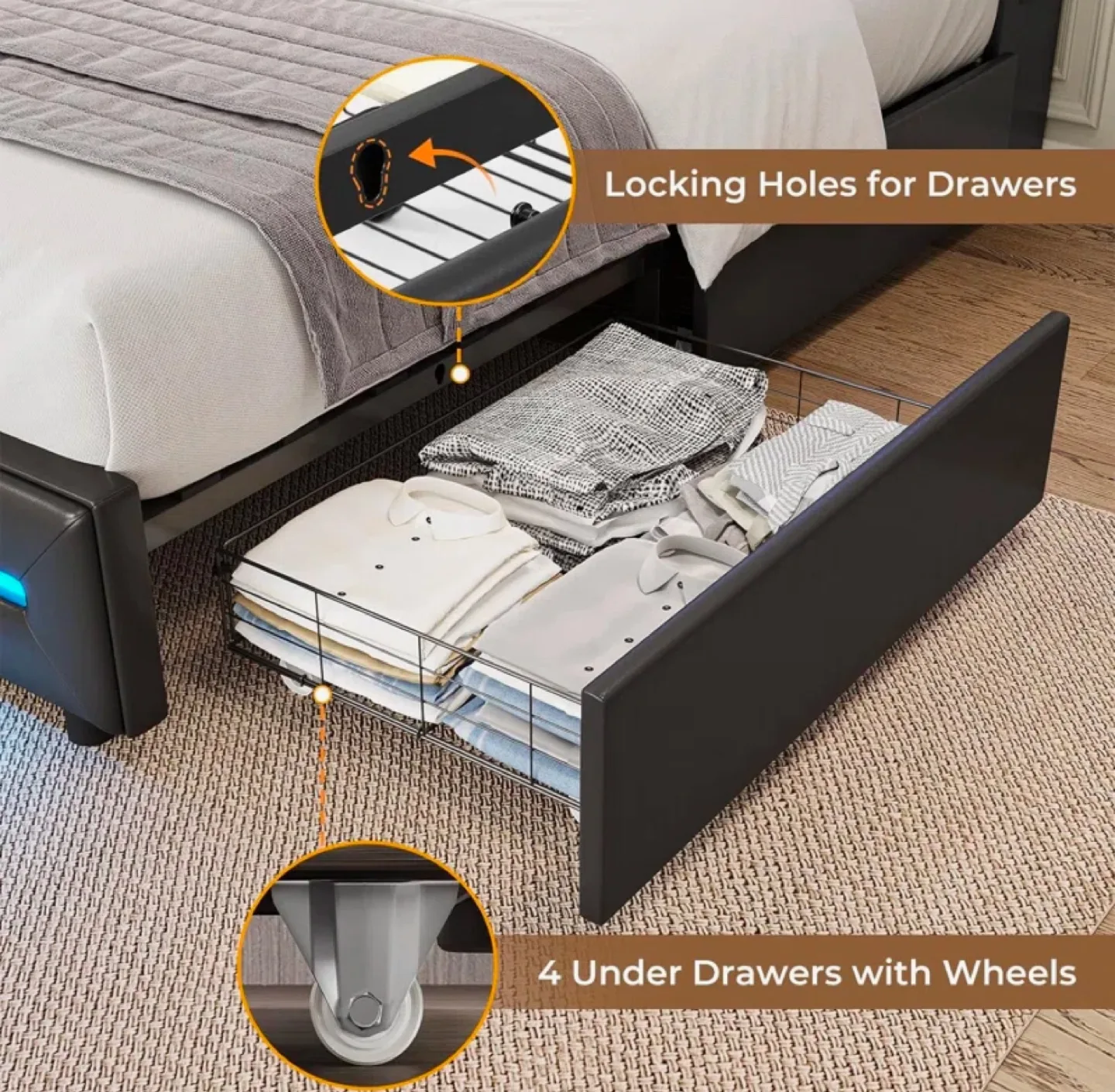 |Unopened box| Queen Size LED Bed Frame with Underbed Storage image indicator(2)