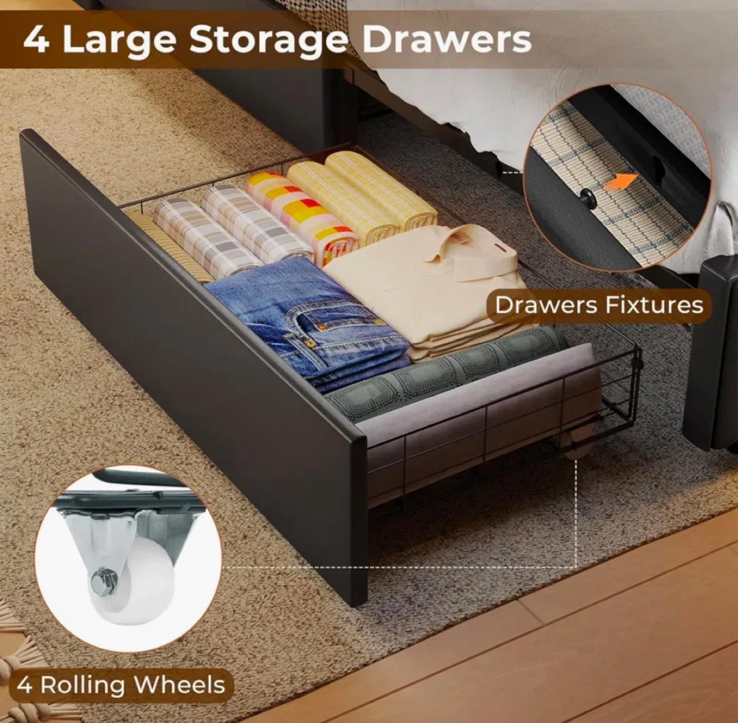 |Unopened box| Queen Size LED Bed Frame with Underbed Storage image indicator(8)