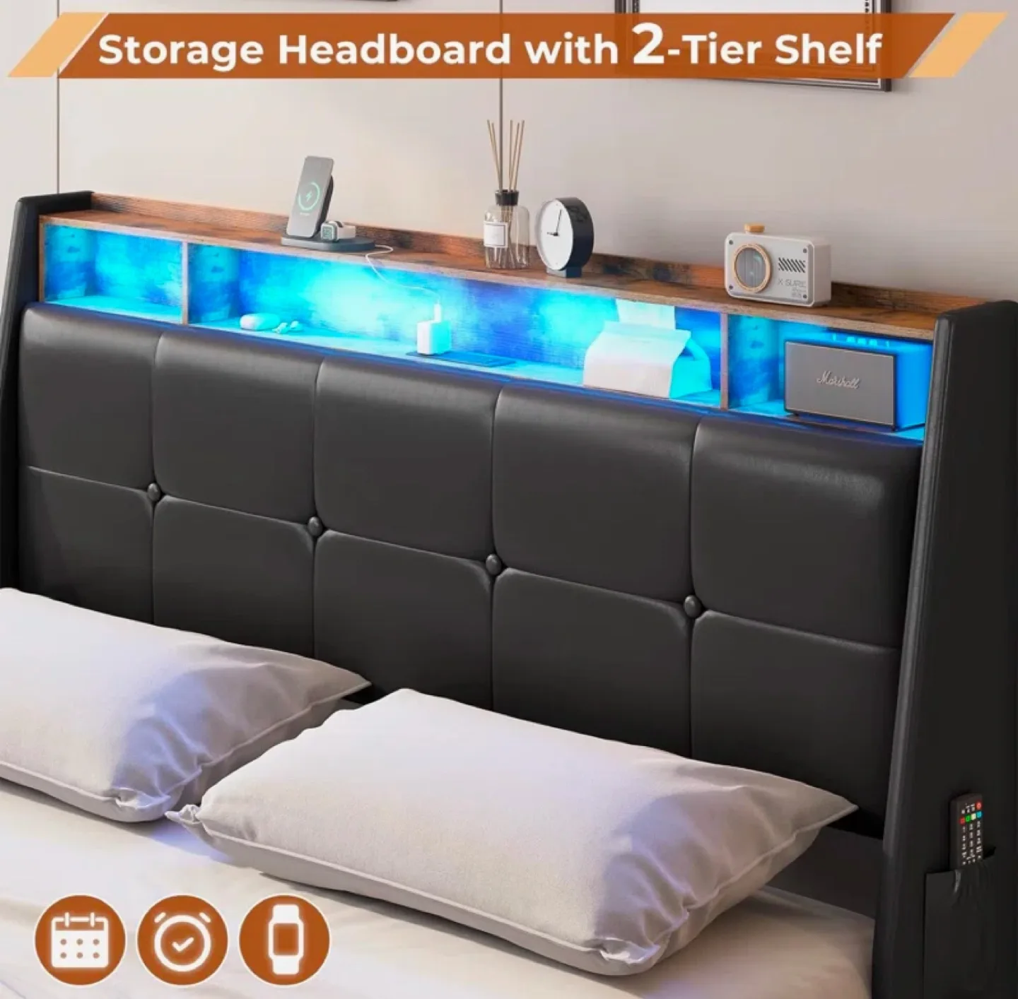 |Unopened box| Queen Size LED Bed Frame with Underbed Storage image indicator(7)