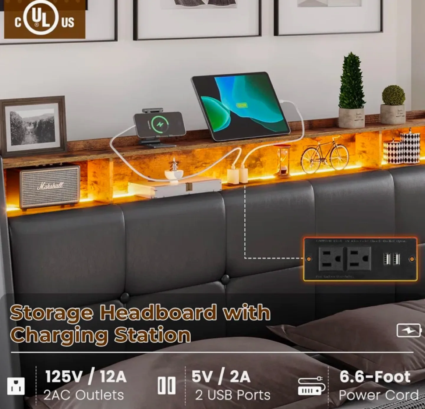 |Unopened box| Queen Size LED Bed Frame with Underbed Storage image indicator(10)