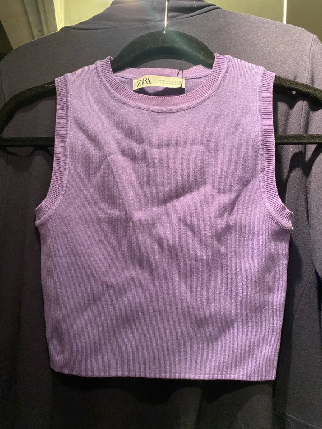 ZARA Purple Knit Sleeveless Crop Top - Size M image indicator(2)