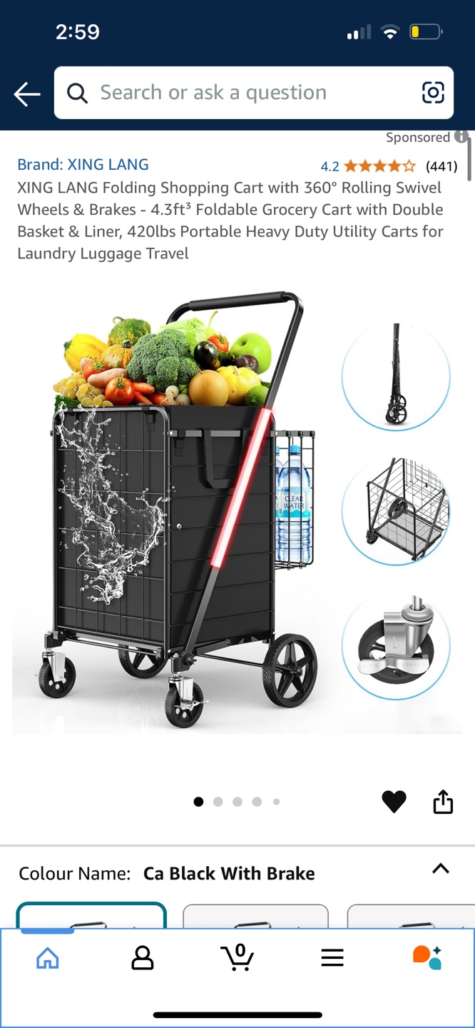 XING LANG Folding Shopping Cart - Black