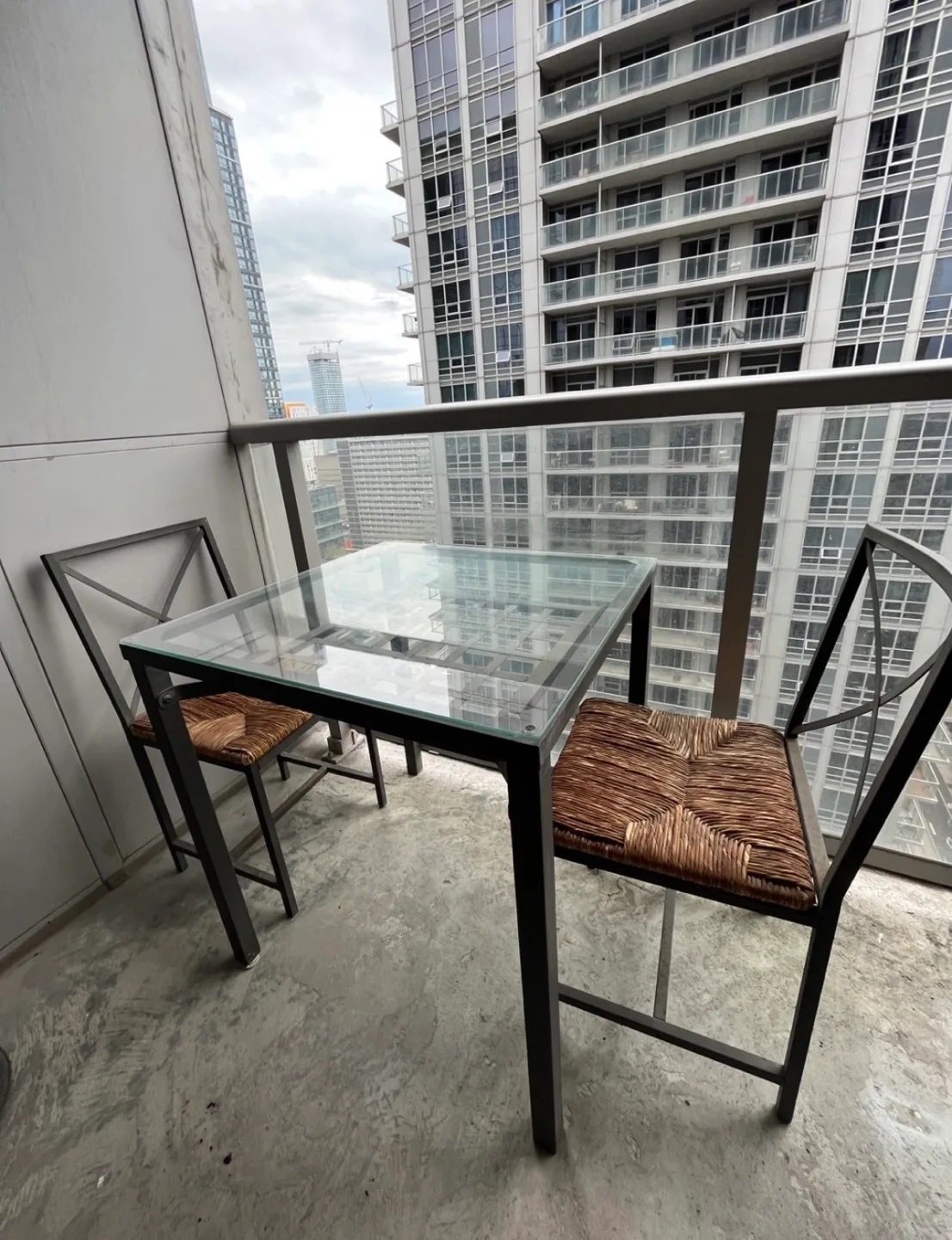 Patio table - Metal Frame, Glass Top, Woven Seats thumbnail