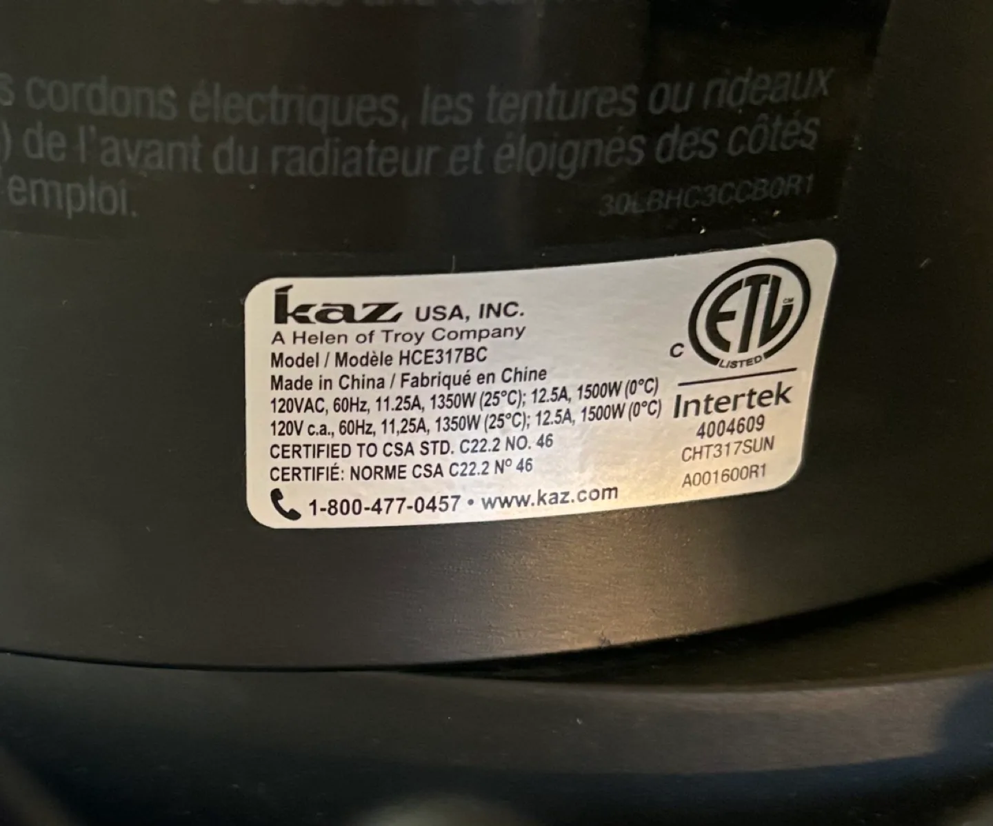 Honeywell portable Ceramic Heater, 1500w, HCE317BC. image indicator(3)