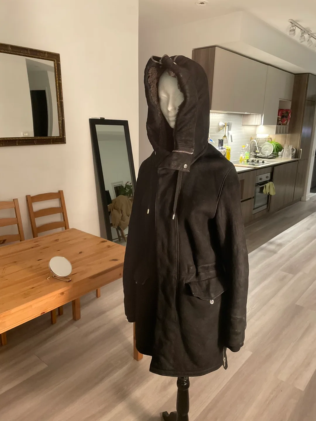 Allstaints Black Sheepskin Hooded Coat image indicator(4)