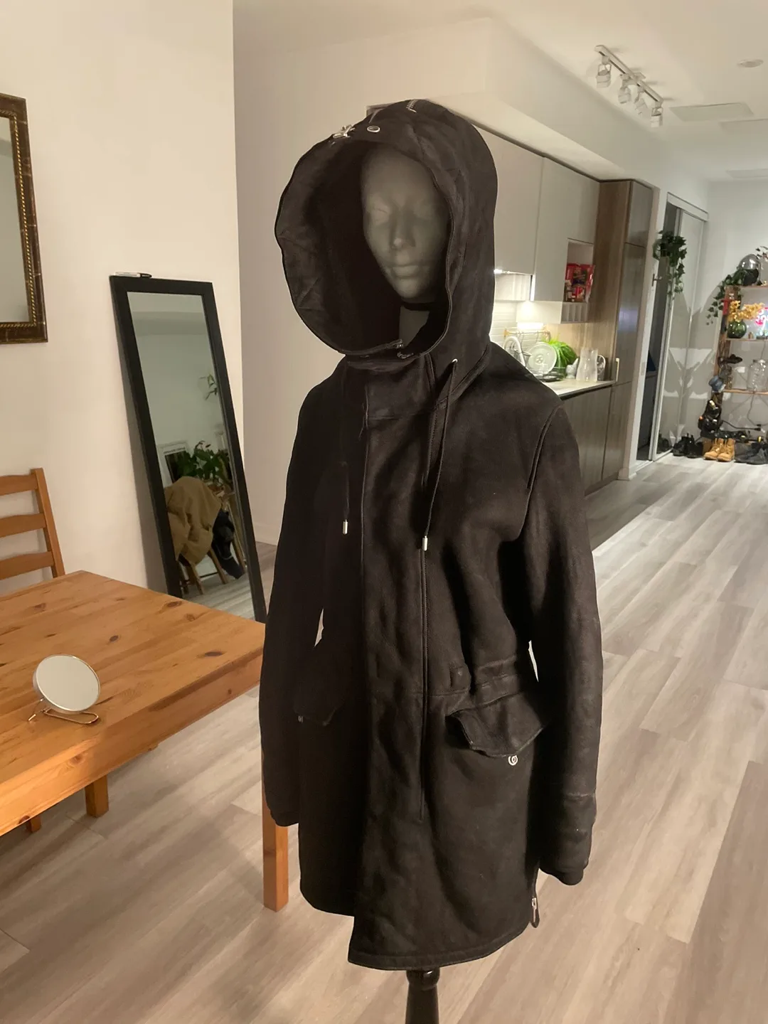 Allstaints Black Sheepskin Hooded Coat image indicator(6)