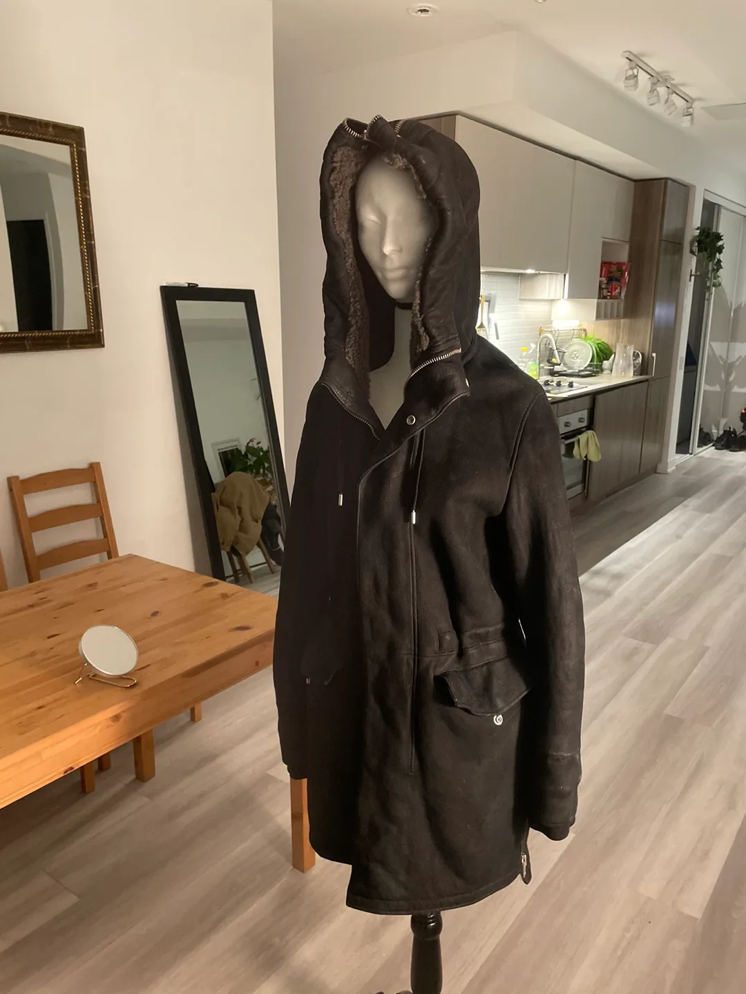 Allstaints Black Sheepskin Hooded Coat image indicator(3)