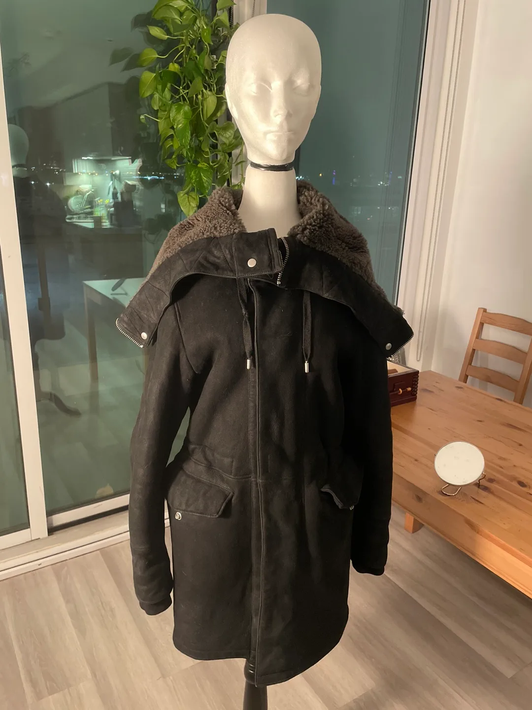 Allstaints Black Sheepskin Hooded Coat image indicator(5)