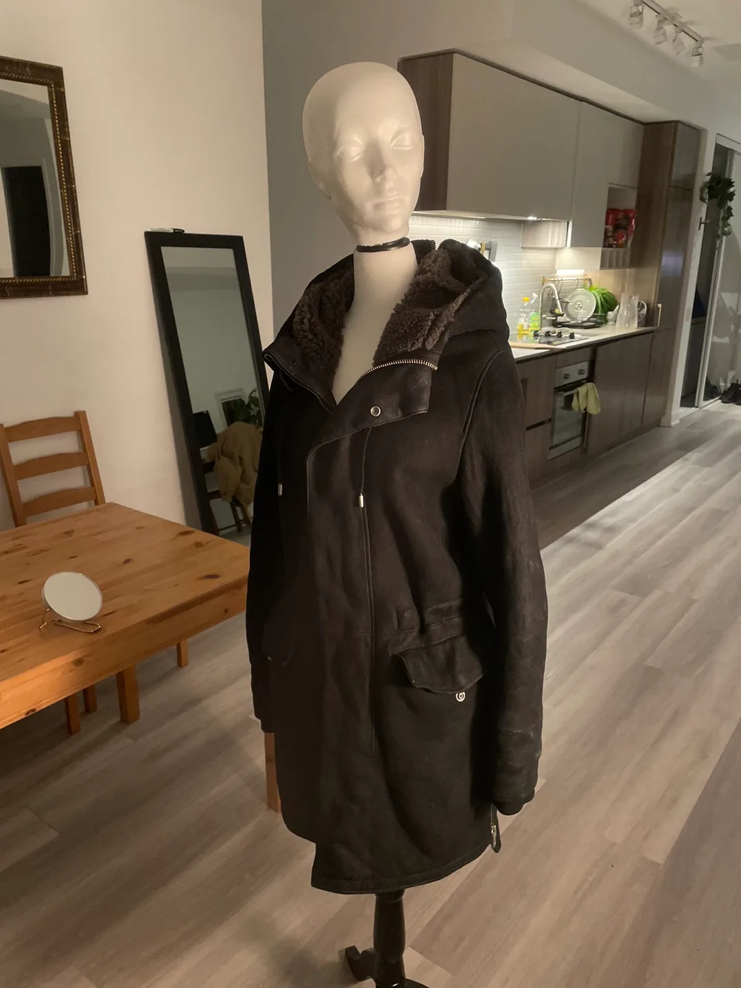 Allstaints Black Sheepskin Hooded Coat image indicator(2)