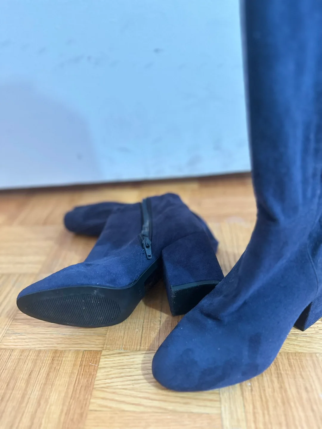 Aldo Dark Blue Over The Knee Suede Boots image indicator(4)