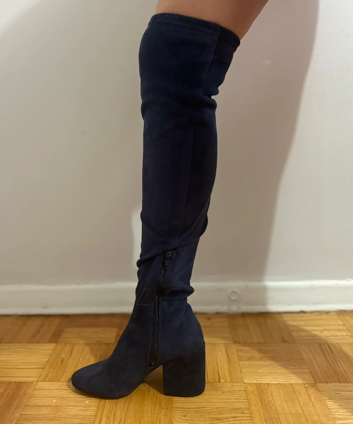 Aldo Dark Blue Over The Knee Suede Boots image indicator(5)