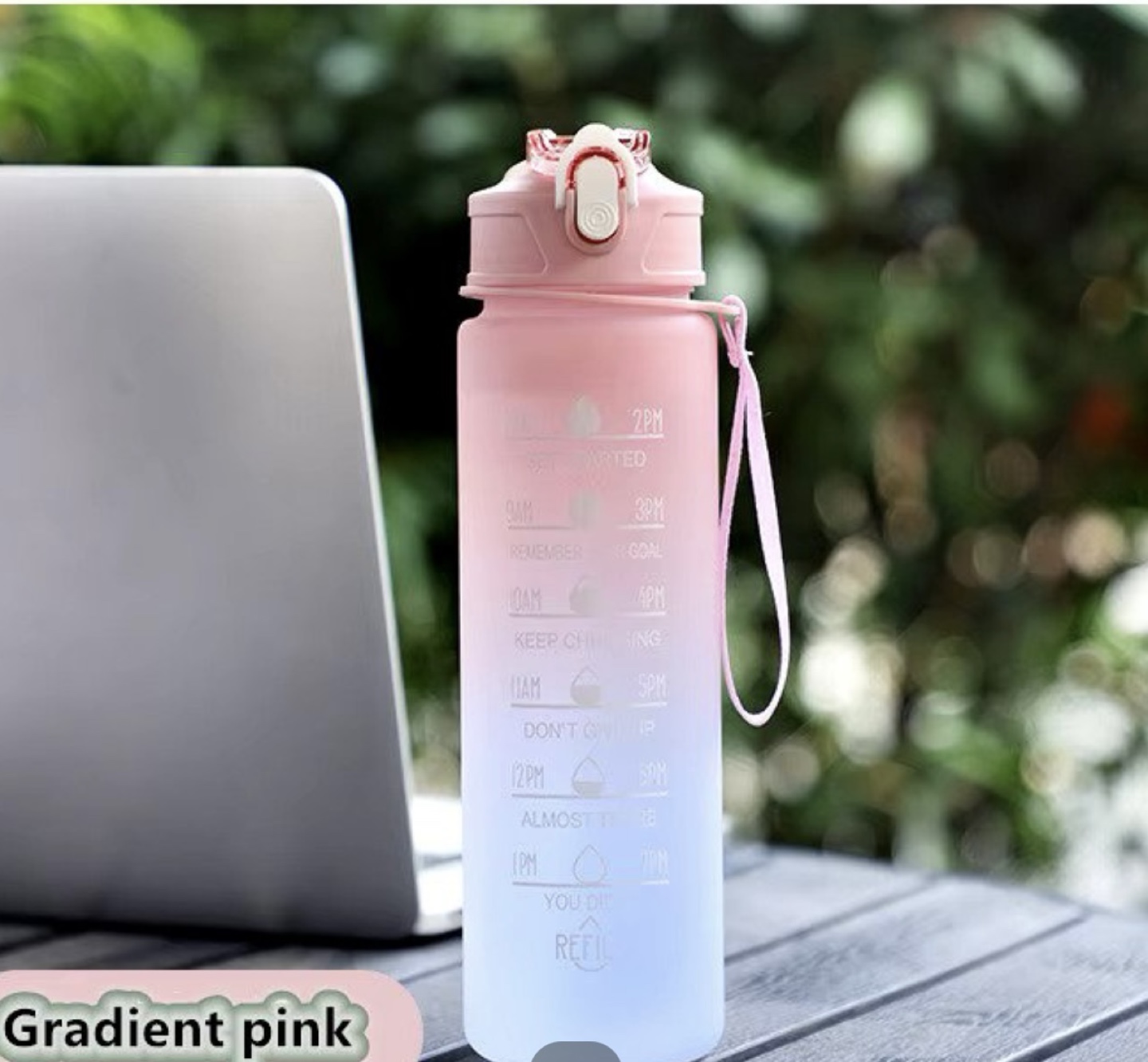 Large Capacity Gradient Water Bottle with Time Markers