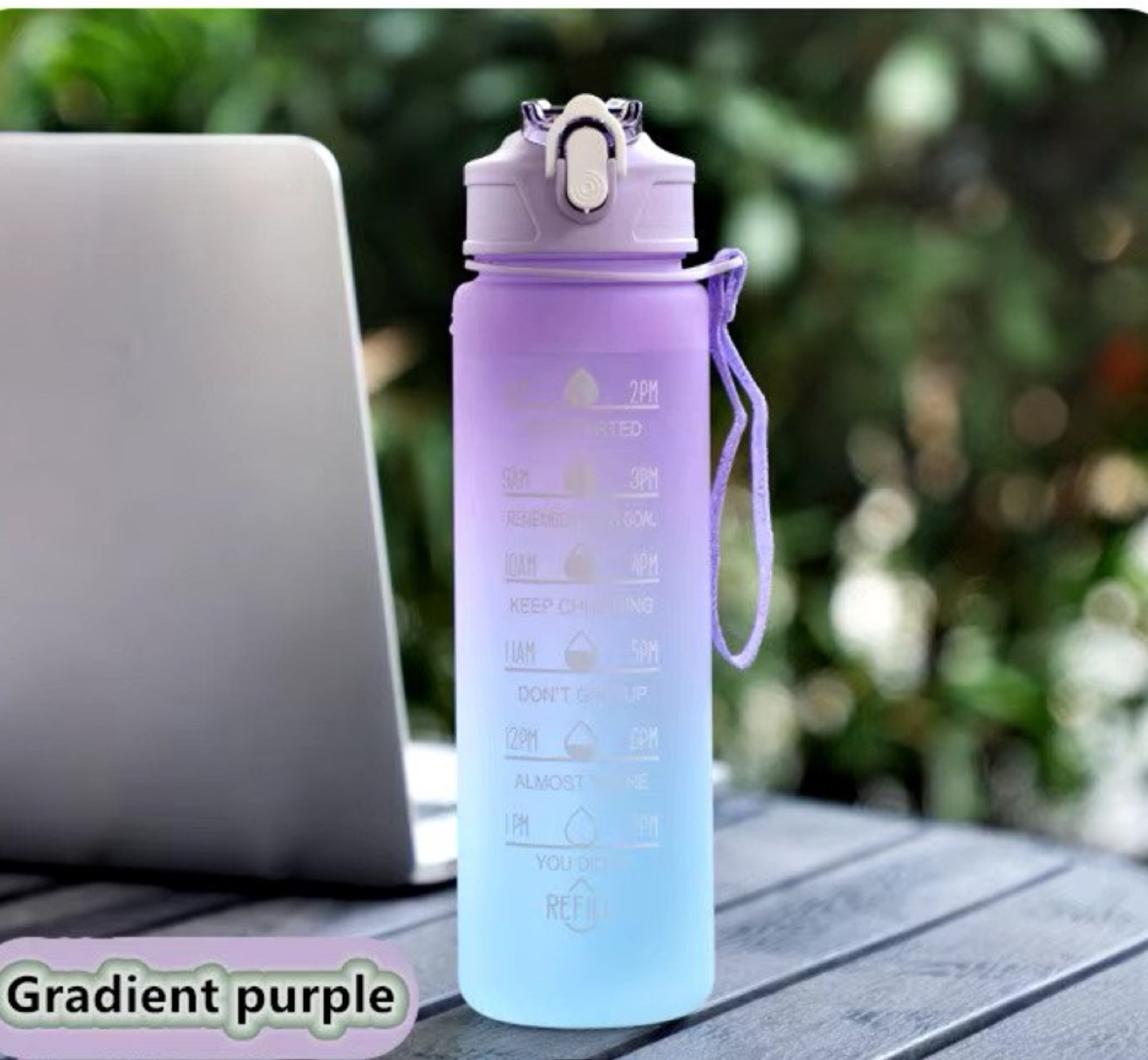 Large Capacity Gradient Water Bottle with Time Markers - photo 2