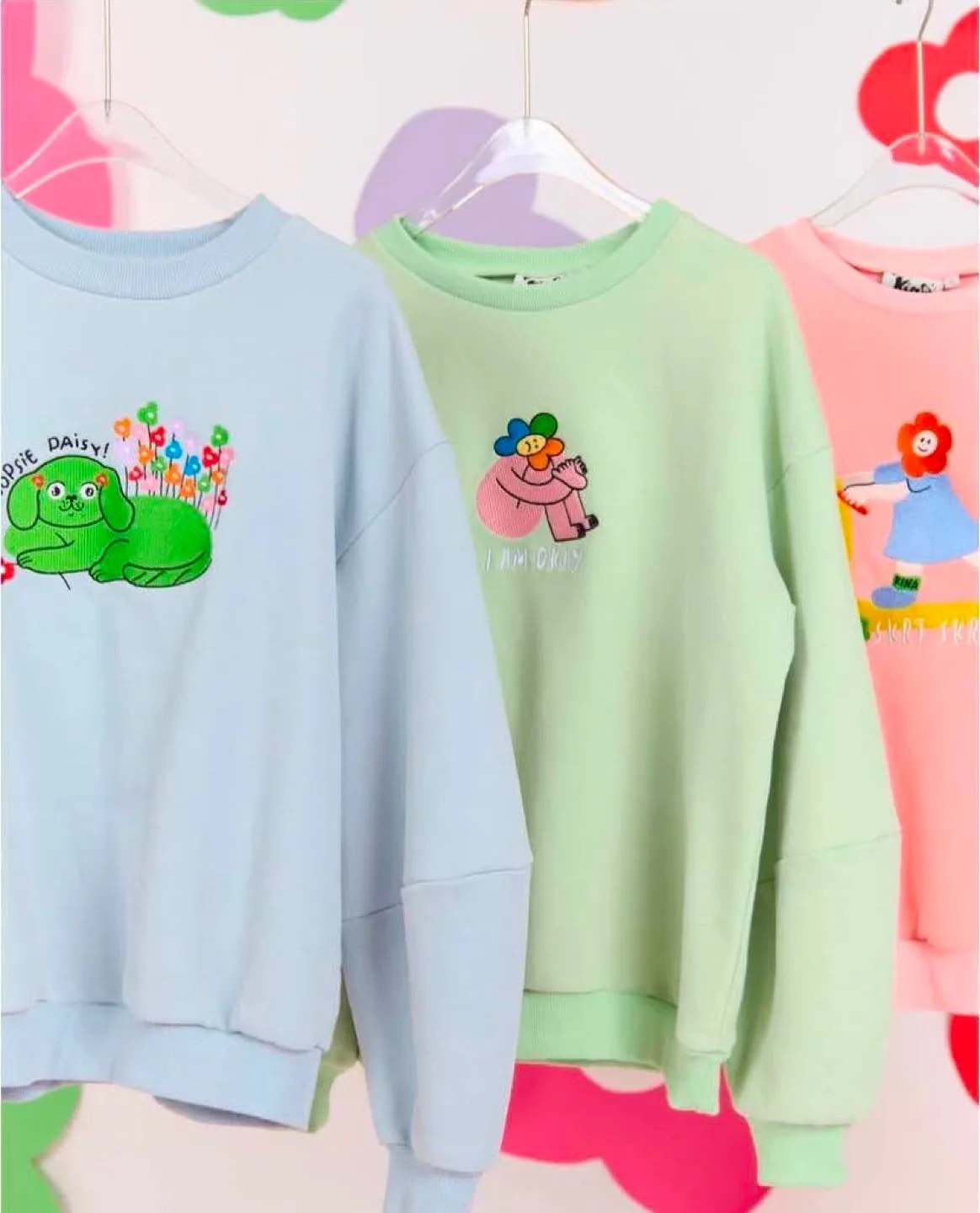 Kina & Tam Mint Green Crewneck “I am Okay” Flower Sweatshirt image indicator(2)