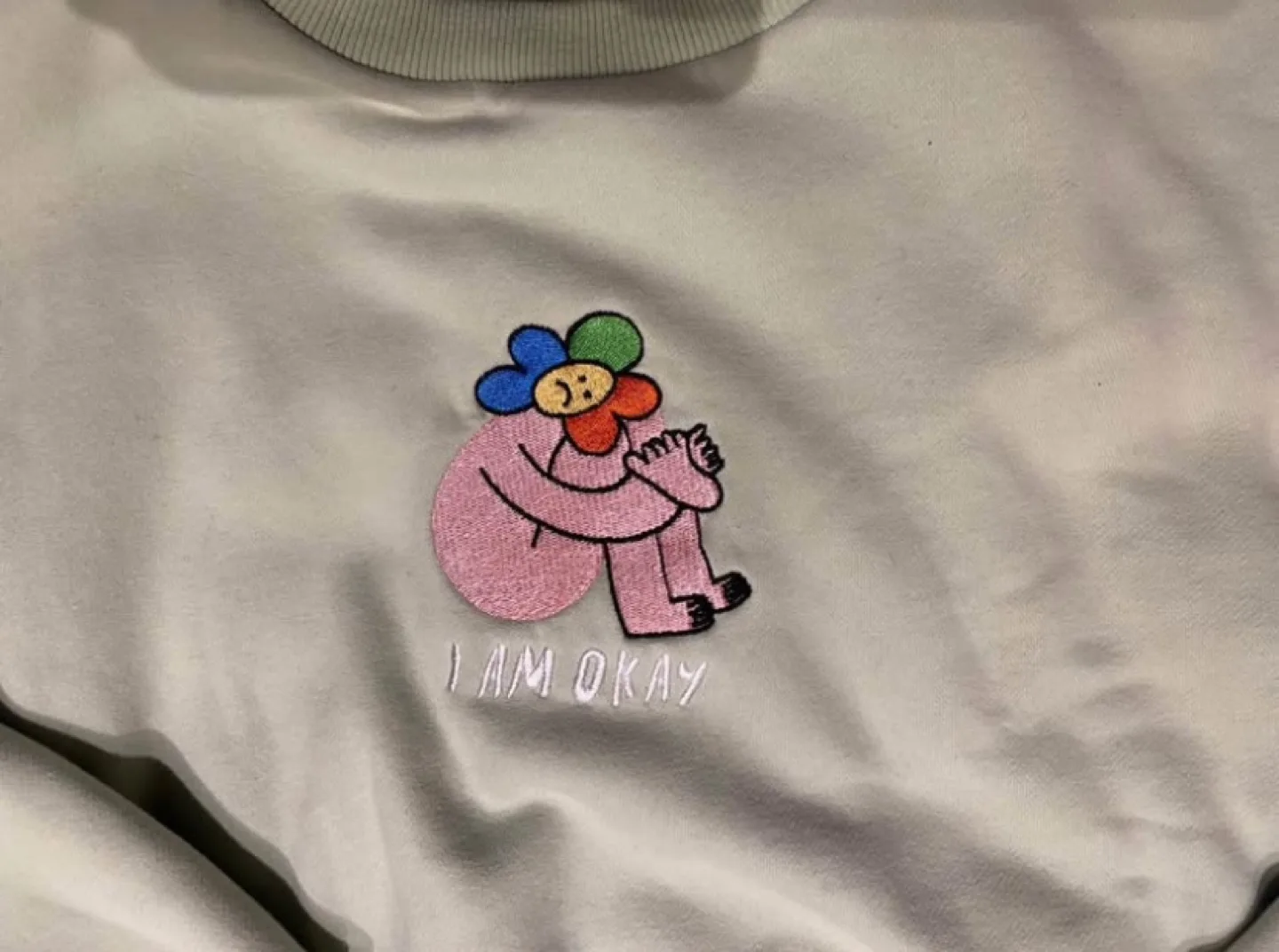 Kina & Tam Mint Green Crewneck “I am Okay” Flower Sweatshirt image indicator(4)