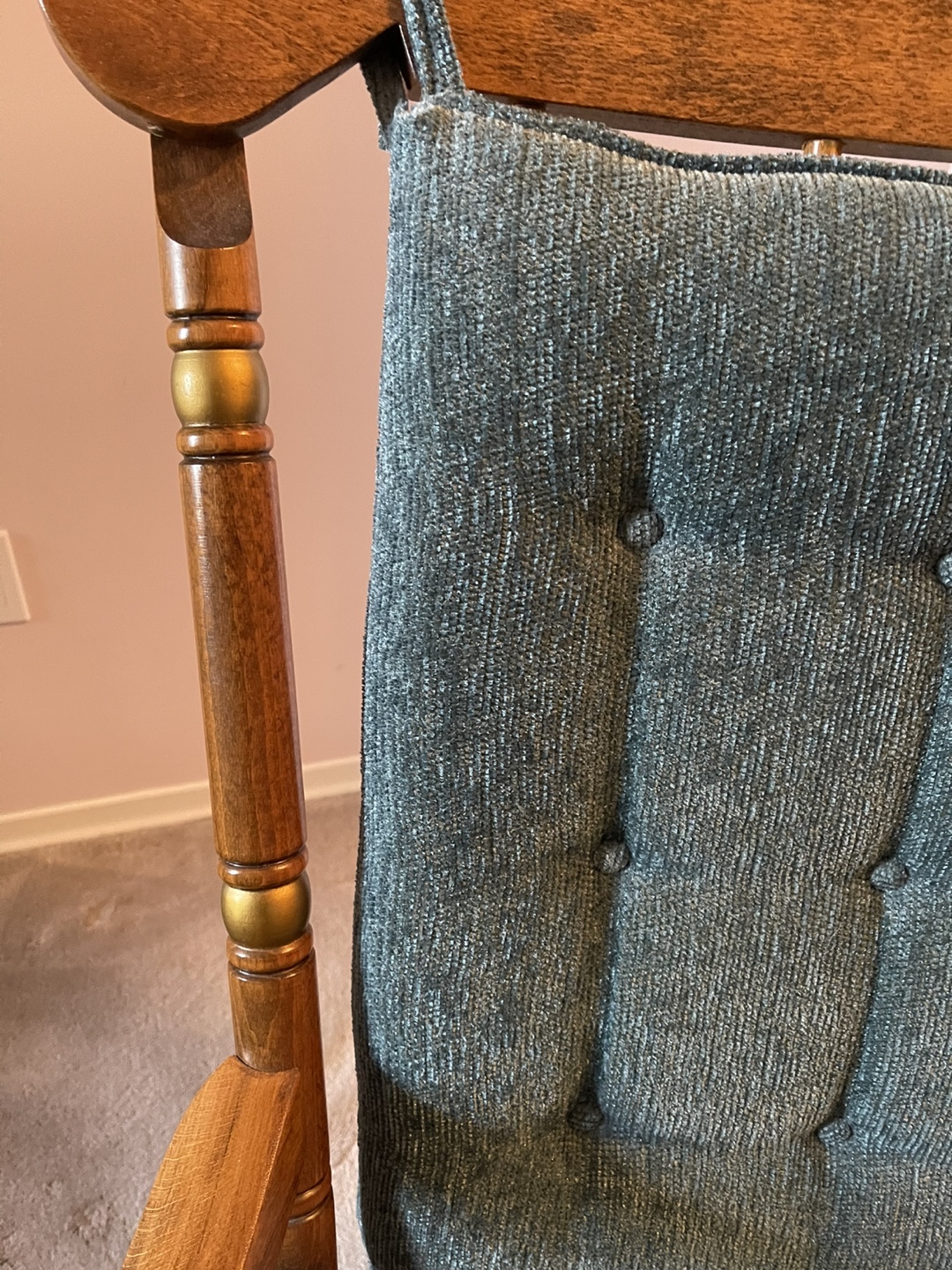 Vintage Wooden Rocking Chair with Teal Cushions - photo 4