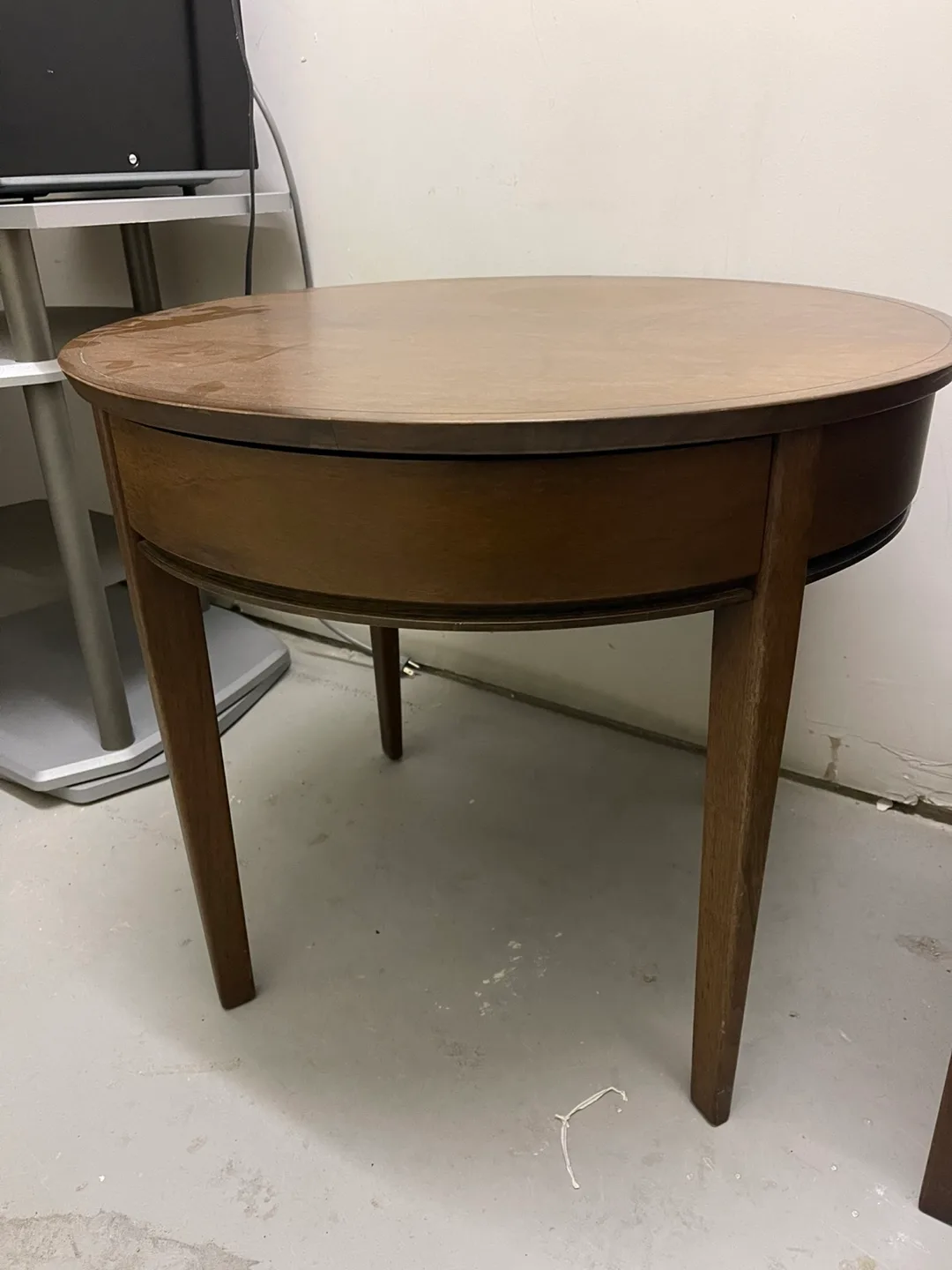 Antique Round Wooden End Table with Drawer image indicator(3)