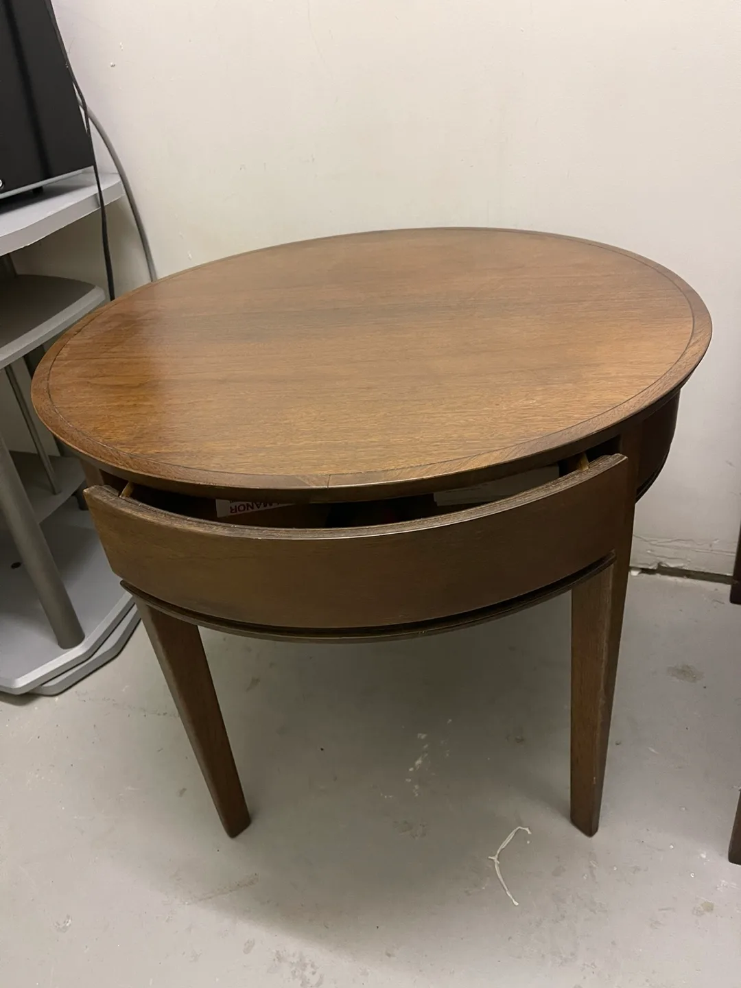 Antique Round Wooden End Table with Drawer image indicator(2)