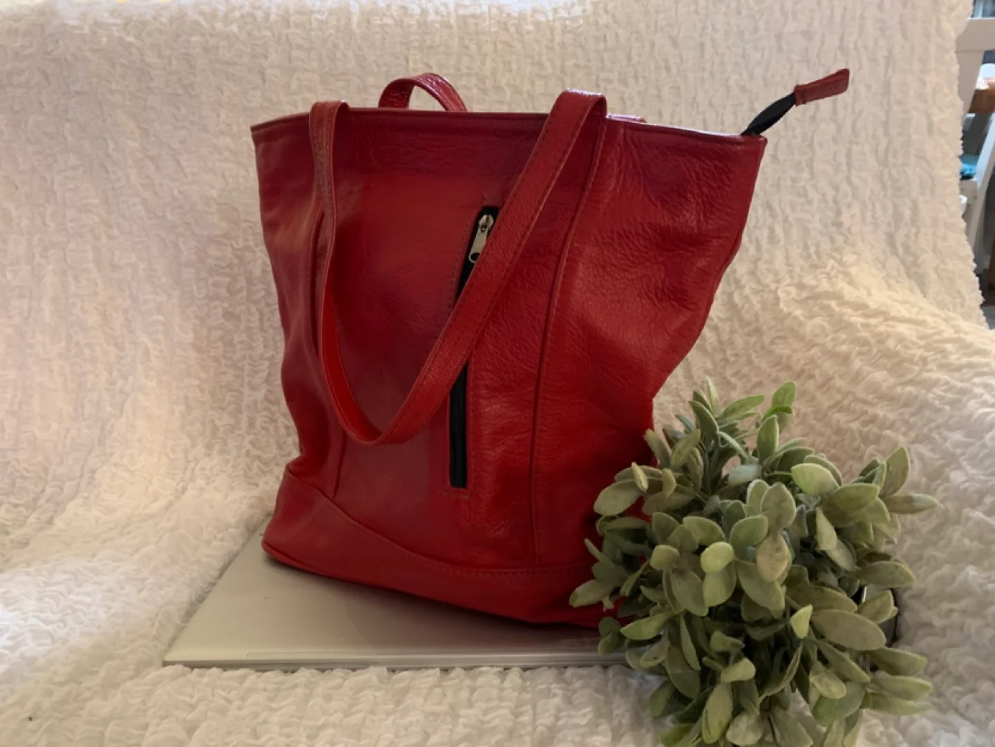 Red Leather (Vegan)Tote Bag thumbnail