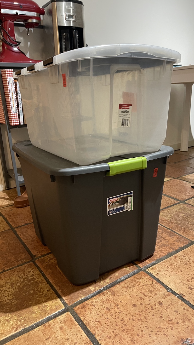 Two Sterilite Storage Bins