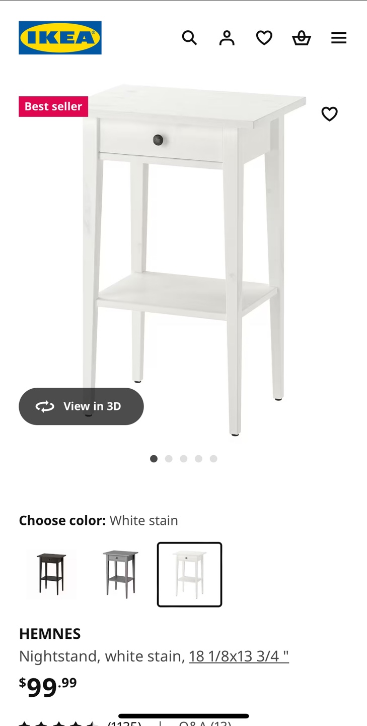 IKEA HEMNES Nightstand - White