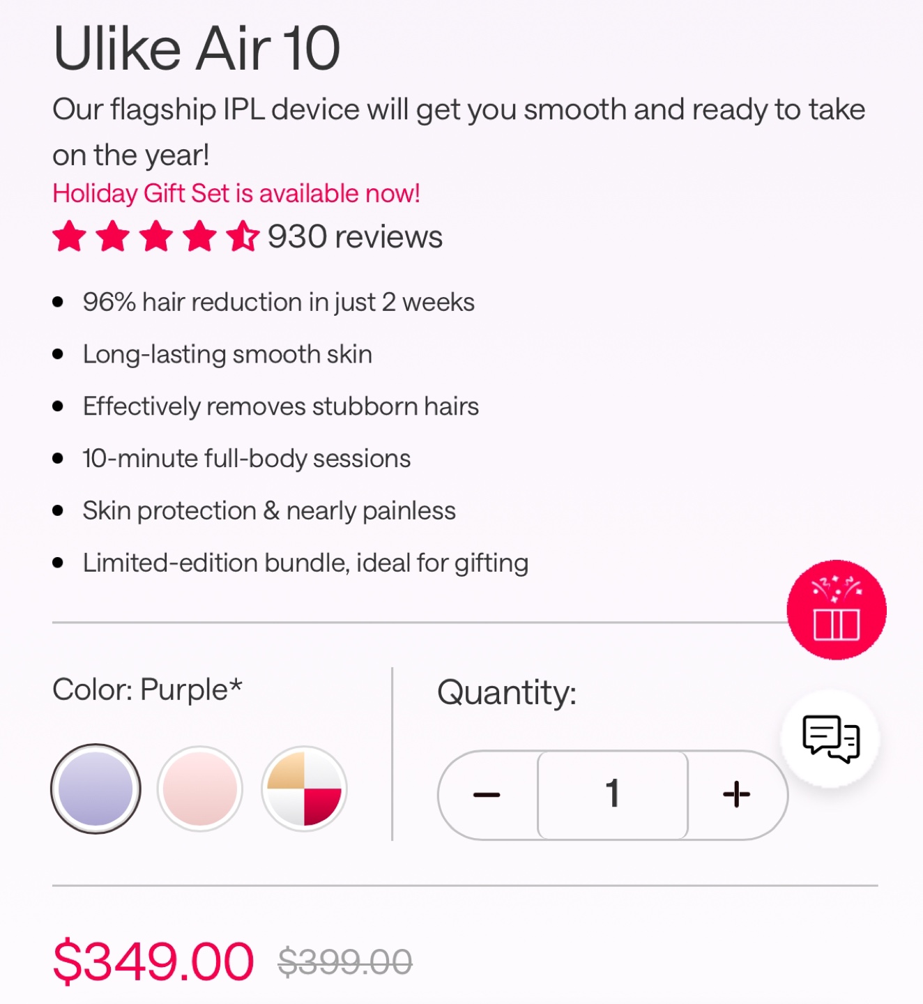 Ulike Air 10 IPL Hair Removal Device - Purple