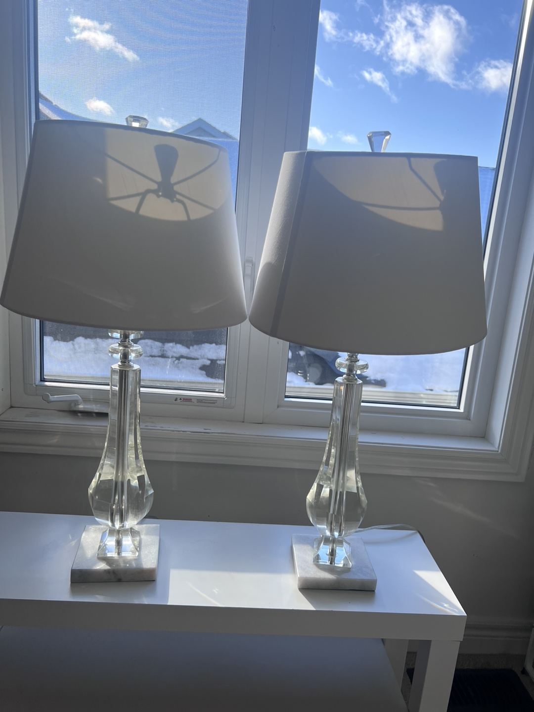 Pair of Crystal Table Lamps with White Shades