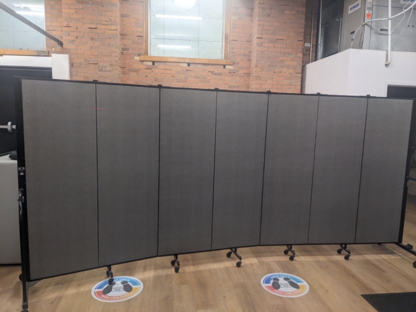 Room Divider - Portable Partition - Grey Fabric - on Wheels