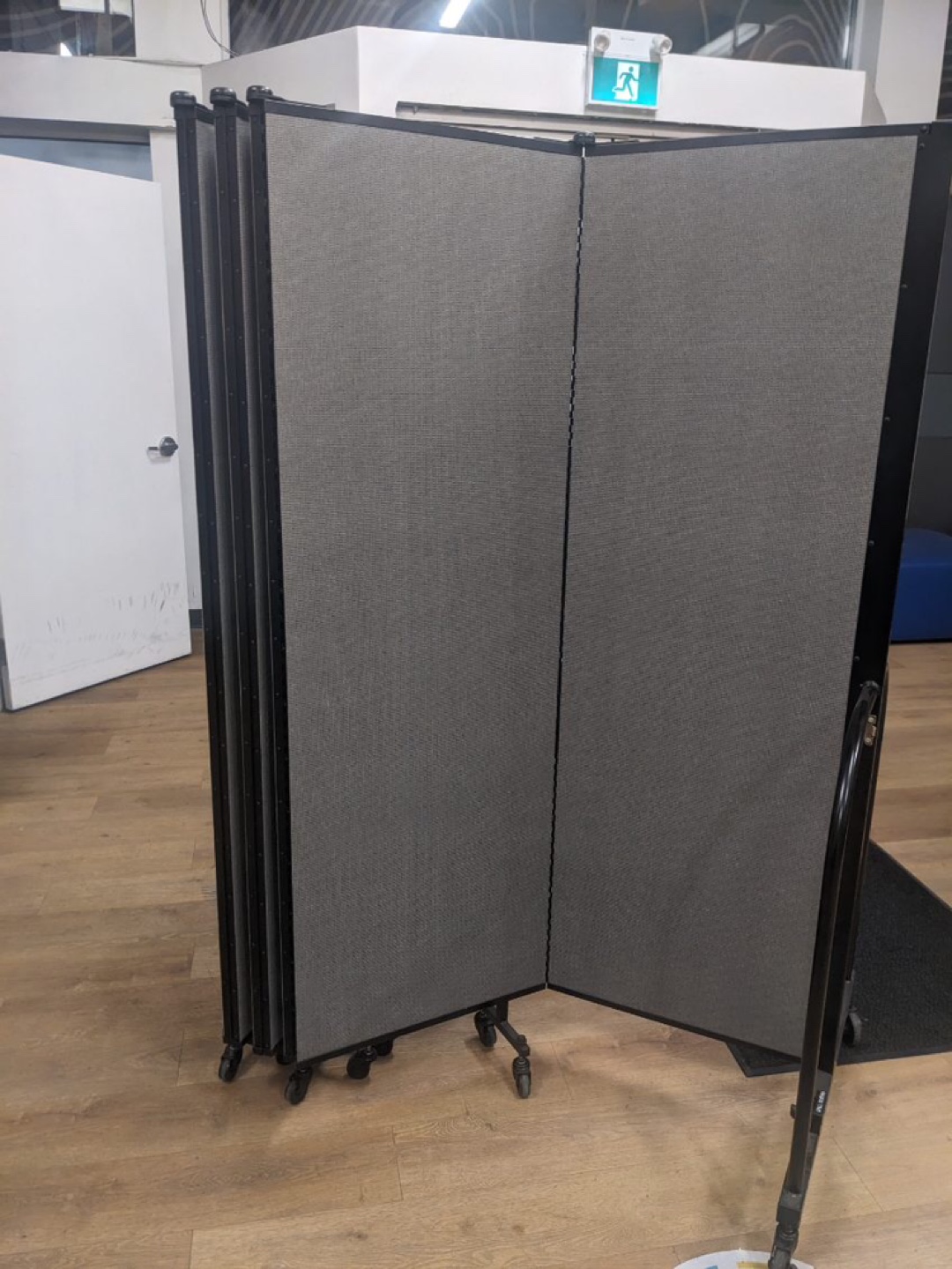 Room Divider - Portable Partition - Grey Fabric - on Wheels - photo 2