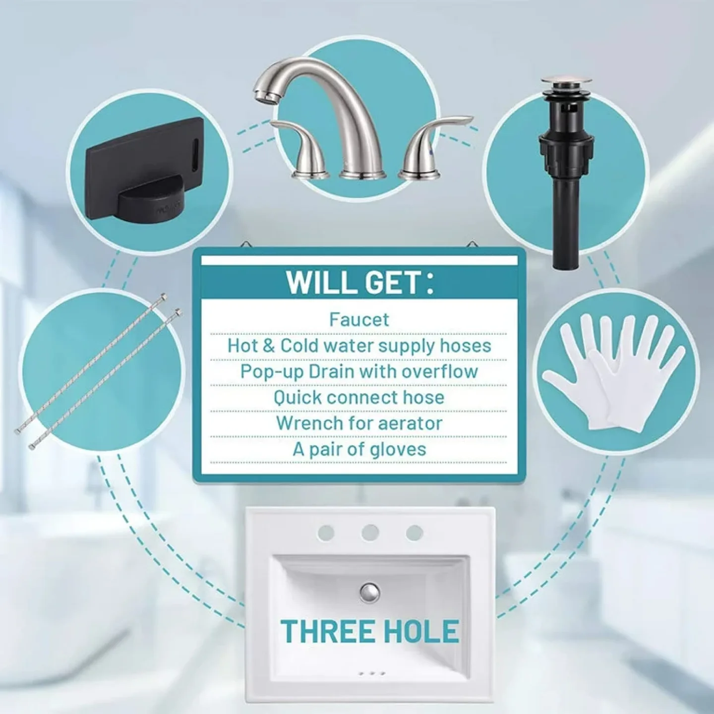 Dalmo Brushed Nickel 3-Hole Bathroom Sink Faucet image indicator(4)