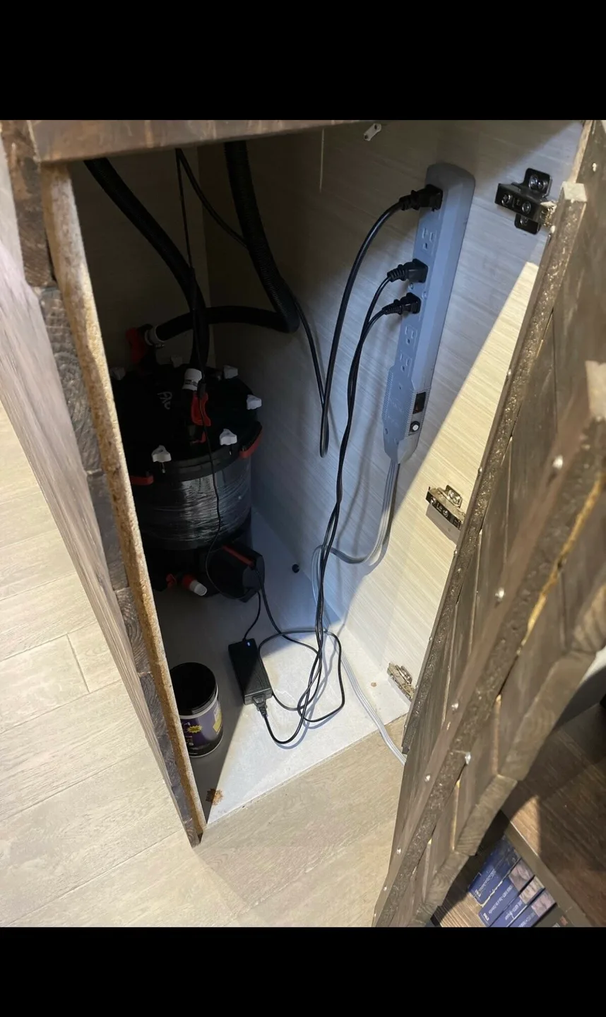 Custom-built aquarium stand with Fluval FX6 filter image indicator(6)