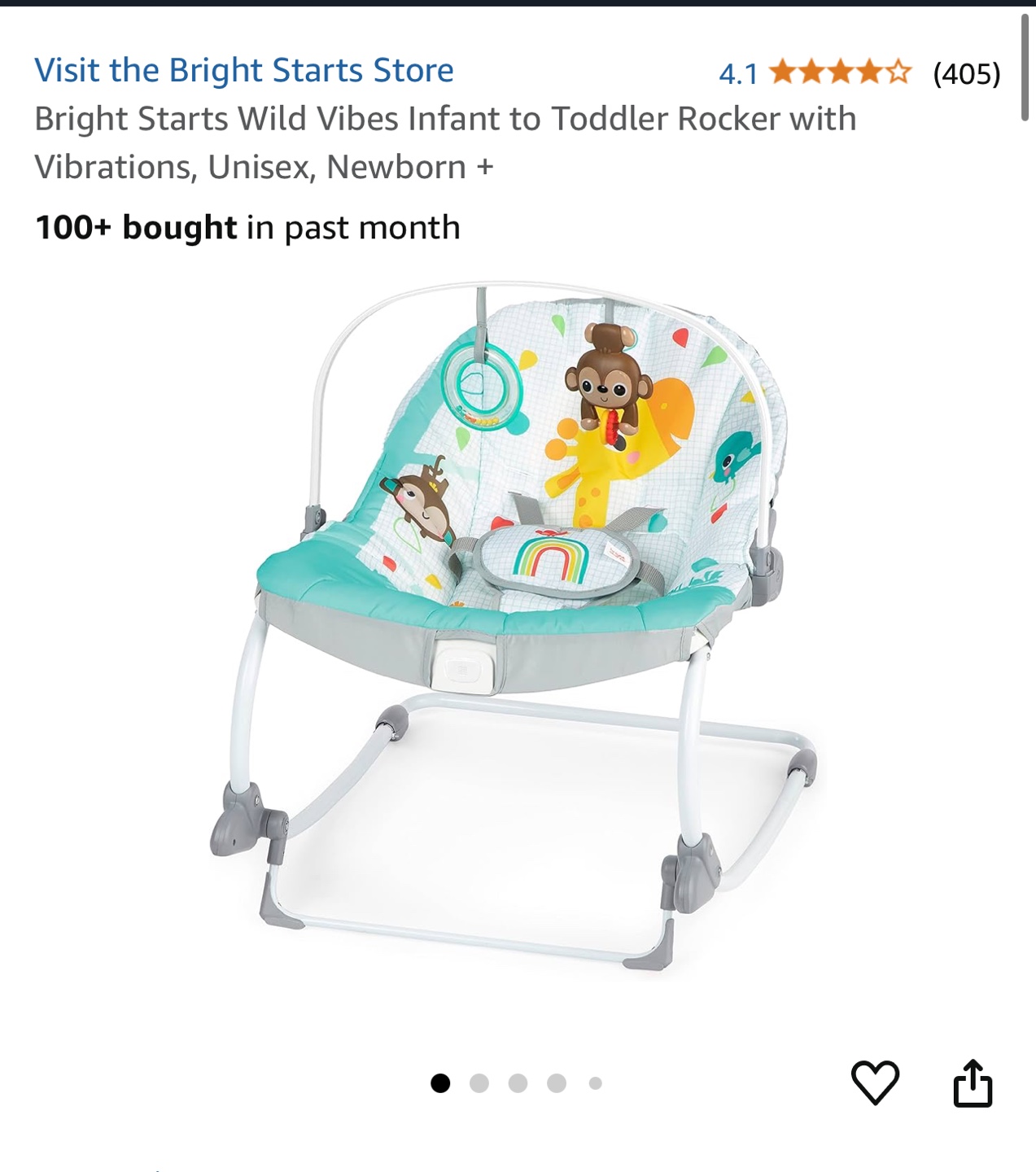 BNIB-Bright Starts Wild Vibes Infant to Toddler Rocker