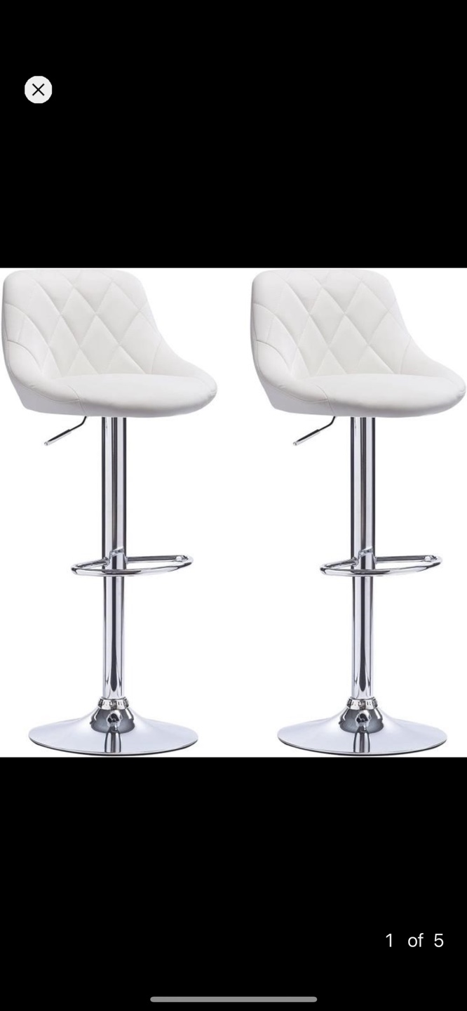 Pair of White PU Leather Bar Stools