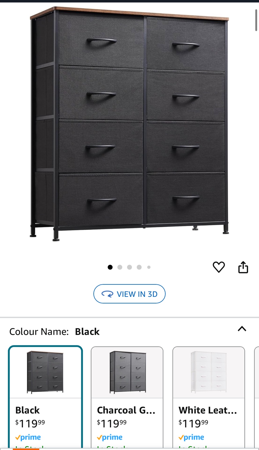 BNIB- 8-Drawer Fabric Dresser - Black