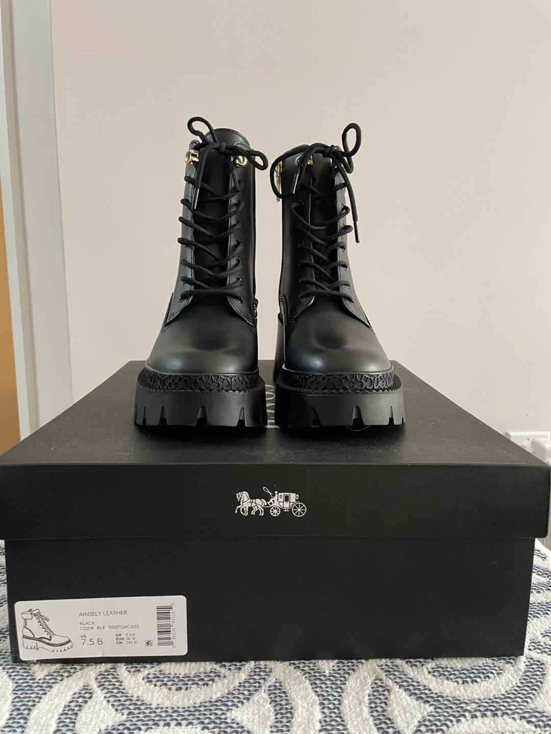 Coach Ainsley Leather Combat Boots - Size 7.5B