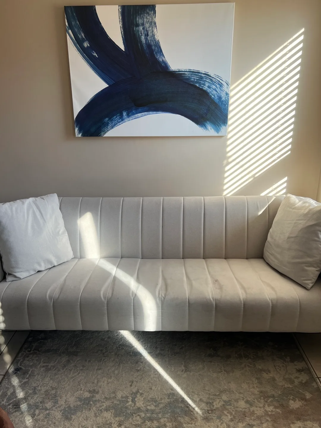Beige Sofa with Channel Tufting thumbnail