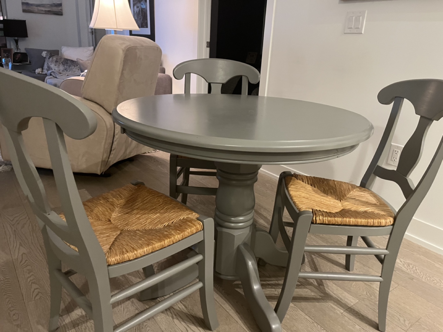 Round Grey Dining Table Set with Three Chairs