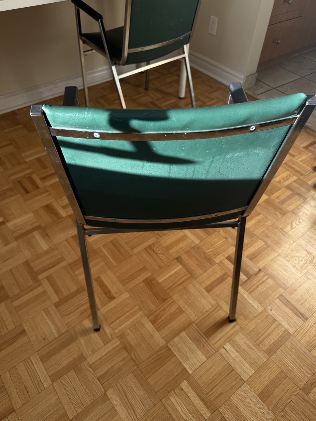 3 Modern Chrome and Green Vinyl Chairs - photo 2