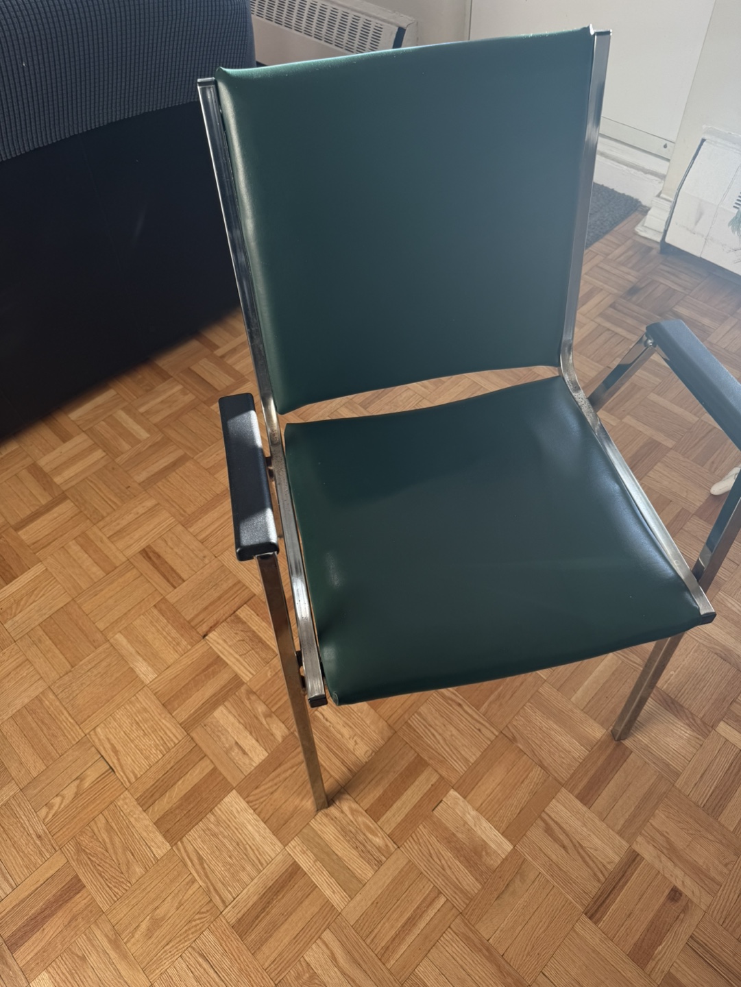3 Modern Chrome and Green Vinyl Chairs